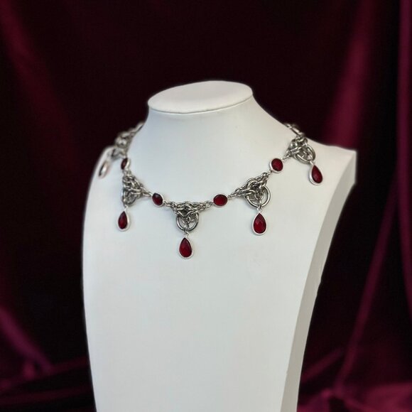 Cranium Couture genuine garnet, stainless steel necklace - Picture 3 of 3